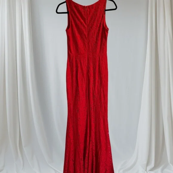 Lulu's Red Sleeveless Plunge Neck Maxi Gown for Cocktail - Picture 4 of 10
